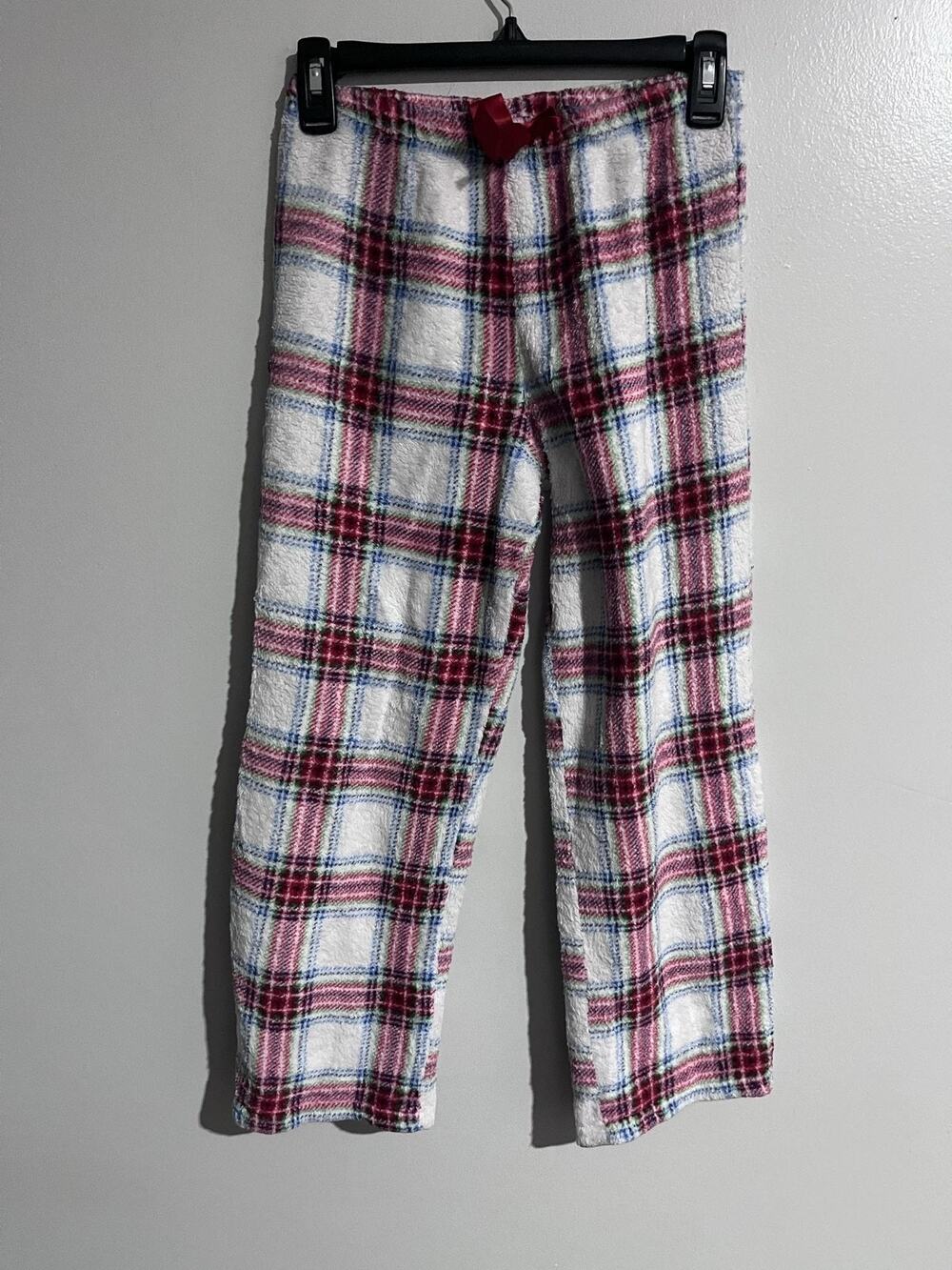 Wonder Nation Pajama Pants Unisex Kids L White Plaid Terry Drawstring Winter